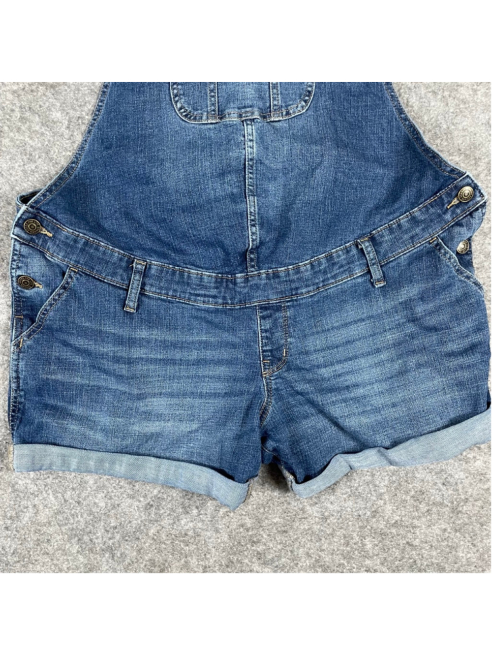 Size 16 Maternity Sonoma Denim Short Overalls Blue Cuffed Stretch Shortalls - Picture 5 of 16